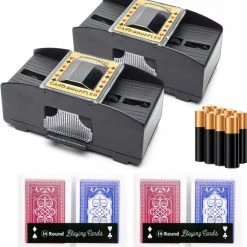 In Round Kaartschudmachine 2 Stuks Met Speelkaarten En Batterijen Kaartenschudmachine Kaartschudder Automatisch Automatische Kaartenschudder Elektrisch / Elektrische Schudmachine Card Shuffler Poker Voor Speelkaarten