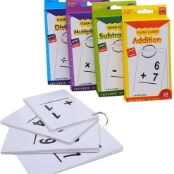 ZaciaToys Educatief Kaartspel - Leerspel - Leren Rekenen - Educatieve Kaartspellen -Flashkaart - Geheugenkaart - Flitskaart Met Ring- 4 Stuks - Optellen - Aftrekken - Delen - Vermenigvuldigen