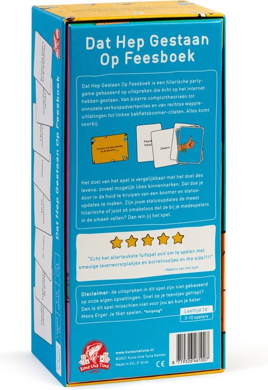 Kuna Una Tuna Games DAT HEP GESTAAN OP FEESBOEK - Kaartspel | Partygame - Nederlandse (omg!) 8 Kuna Una Tuna Games DAT HEP GESTAAN OP FEESBOEK - Kaartspel | Partygame - Nederlandse (omg!) - Afbeelding 6